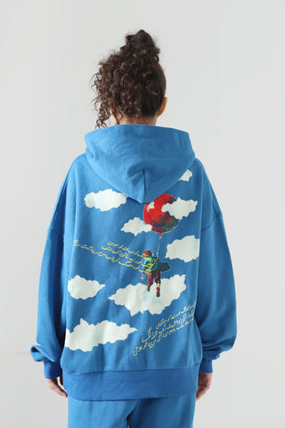 "Learning to fly" sky blue hoodie