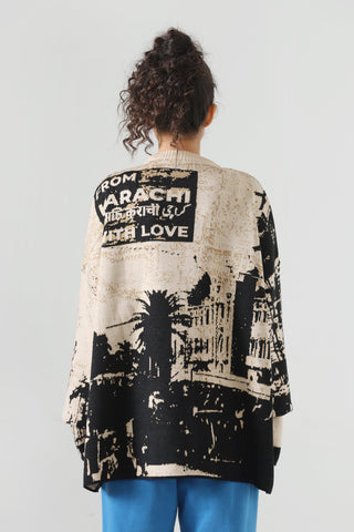"From Karachi with love" jacquard knit sweater