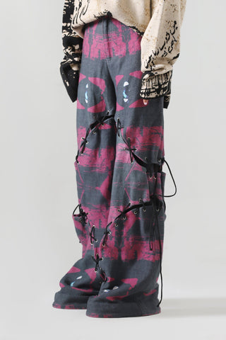 Printed panel cotton trousers