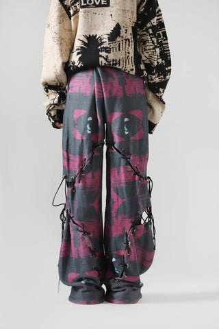 Printed panel cotton trousers