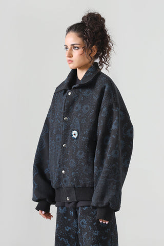 "Eye of the storm" block print bomber jacket
