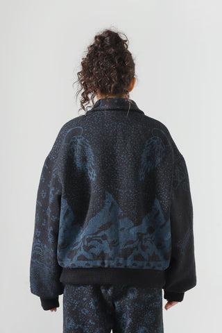 "Eye of the storm" block print bomber jacket