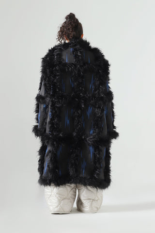 "Blue night" faux fur long coat
