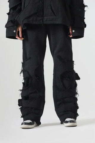 Denim handwoven strap pants