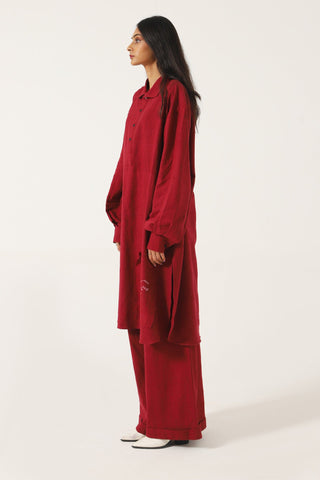 MAROON HANDWOVEN KAMEEZ - Rastah