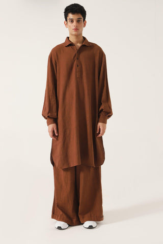 BROWN HANDWOVEN KAMEEZ (LONG SHIRT) - Rastah