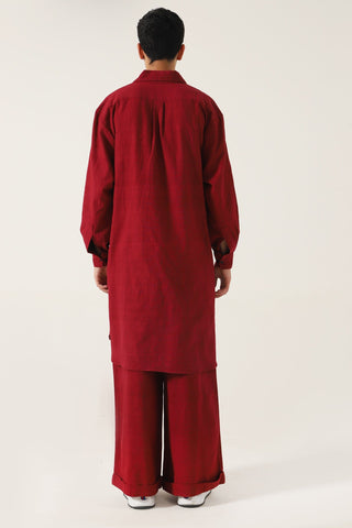 MAROON HANDWOVEN KAMEEZ - Rastah