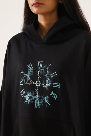 "TIME IS FLEETING" PRINTED BLACK HOODIE - Rastah