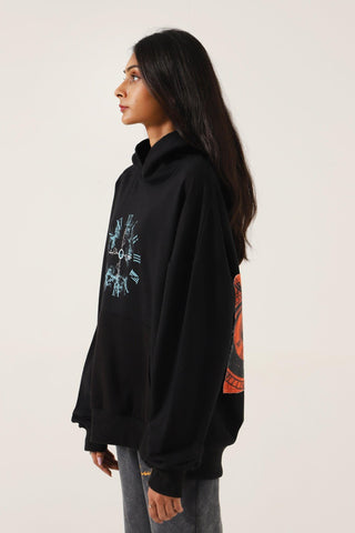 "TIME IS FLEETING" PRINTED BLACK HOODIE - Rastah