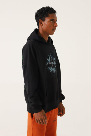 "TIME IS FLEETING" PRINTED BLACK HOODIE - Rastah