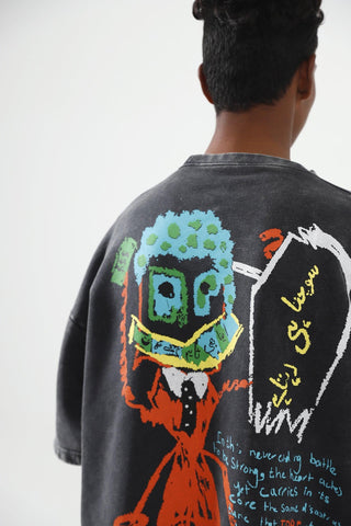 "MAN IN THE DARK" HAND PRINTED GREY T SHIRT - Rastah