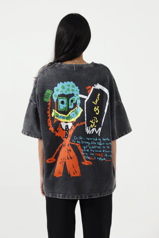 "MAN IN THE DARK" HAND PRINTED GREY T SHIRT - Rastah