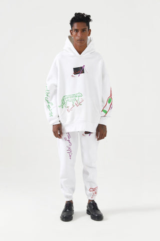 "A-POLITICAL" HAND PRINTED WHITE HOODIE - Rastah