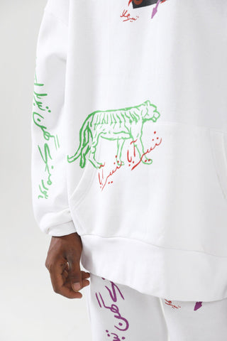 "A-POLITICAL" HAND PRINTED WHITE HOODIE - Rastah