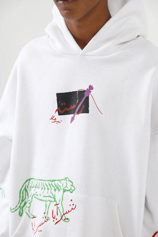 "A-POLITICAL" HAND PRINTED WHITE HOODIE - Rastah