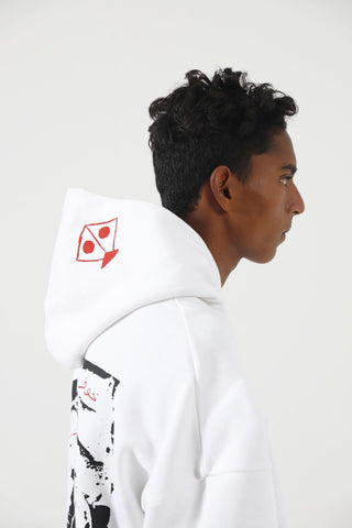"A-POLITICAL" HAND PRINTED WHITE HOODIE - Rastah