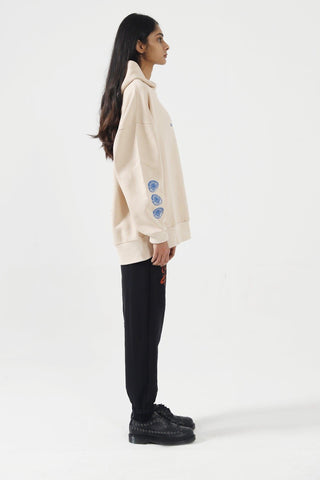 "WEEPING MAN" HAND PRINTED BEIGE HOODIE - Rastah