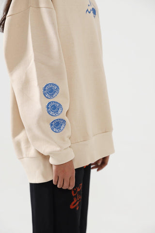 "WEEPING MAN" HAND PRINTED BEIGE HOODIE - Rastah