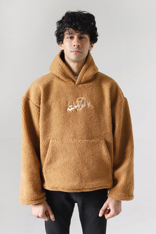 Brown sherpa logo hoodie