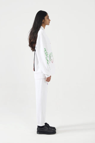 "A-POLITICAL" HAND PRINTED WHITE HOODIE - Rastah