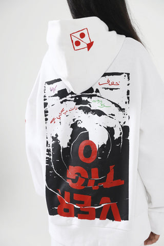"A-POLITICAL" HAND PRINTED WHITE HOODIE - Rastah