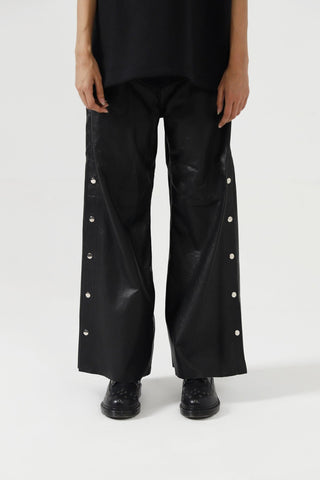 LEATHER AND HANDWOVEN DENIM TROUSERS - Rastah