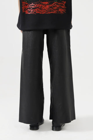 LEATHER AND HANDWOVEN DENIM TROUSERS - Rastah