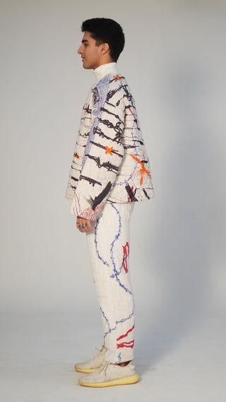 Quilted Block-Print Mixed Media Top - Rastah