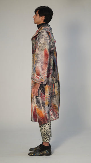 Hand Block Printed Pleated Long Coat - Rastah