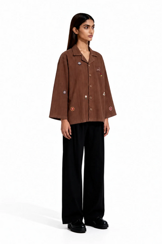 Hand Embroidered Khaddar Button-Down