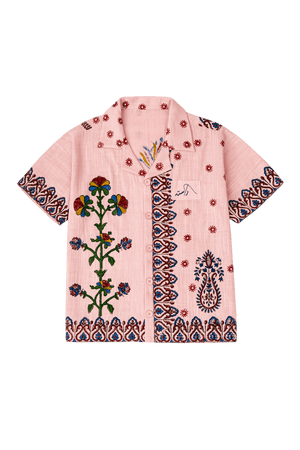 Pink block print khaddar button-down