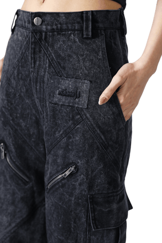 Denim Acid Wash Convertible Pants