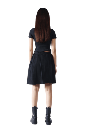 Black Wool Pleated Short Skirt