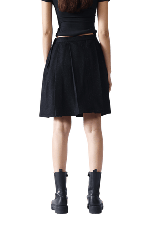 Black Wool Pleated Short Skirt