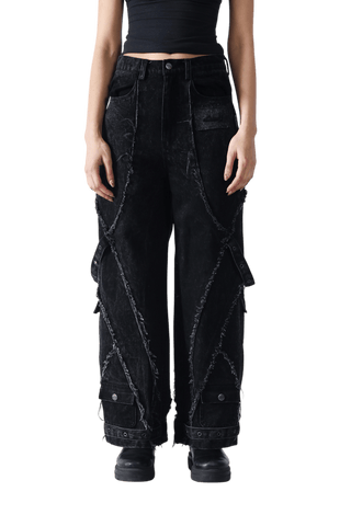 Denim Acid Wash Cargo Pants