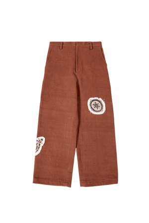 Brown block print denim pants
