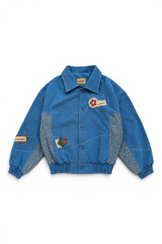 Blue Patchwork Bomber Jacket