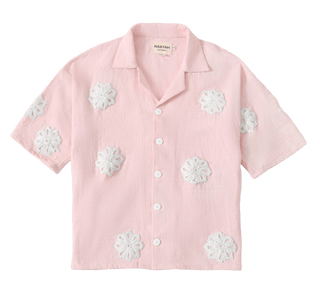 Hand-Embroidered pink button-down