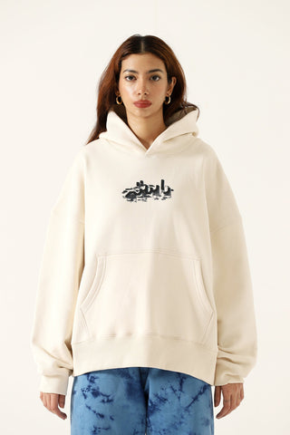 "CHINATOWN" PRINTED BEIGE HOODIE