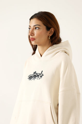 "CHINATOWN" PRINTED BEIGE HOODIE