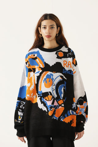 "SPACE TRAVEL" JACQAURD KNIT SWEATSHIRT