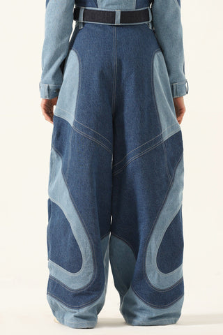 PANELED DENIM TROUSERS