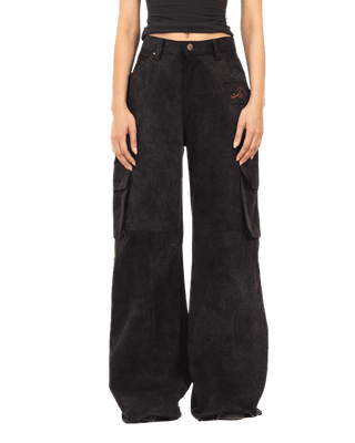 BLACK ACID WASH DENIM CARGO PANTS