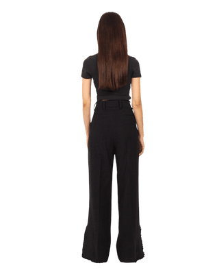 BLACK FRAYED KHADDAR DOUBLE-PLEATED PANTS