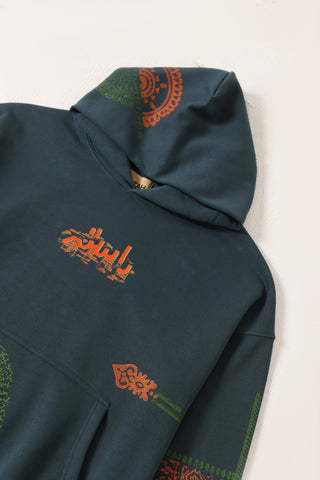 "VOYAGE" ASH GREEN BLOCKPRINT HOODIE