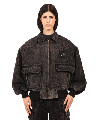 BLACK ACID WASH BOMBER JACKET