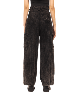 BLACK ACID WASH CARGO PANTS