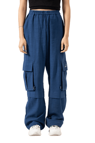 NAVY BLUE HANDWOVEN KHADDAR CARGO PANTS