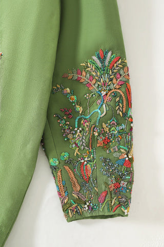 HAND EMBROIDERED EMERALD SILK LONG COAT