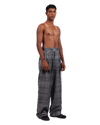 GREY TWEED DOUBLE-PLEATED TROUSERS